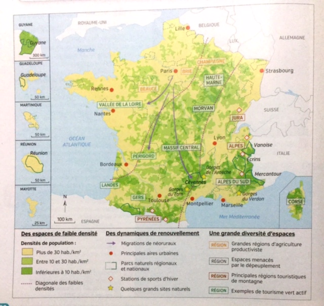 Carte des espaces de densité faible | Réussir en Histoire et Géographie